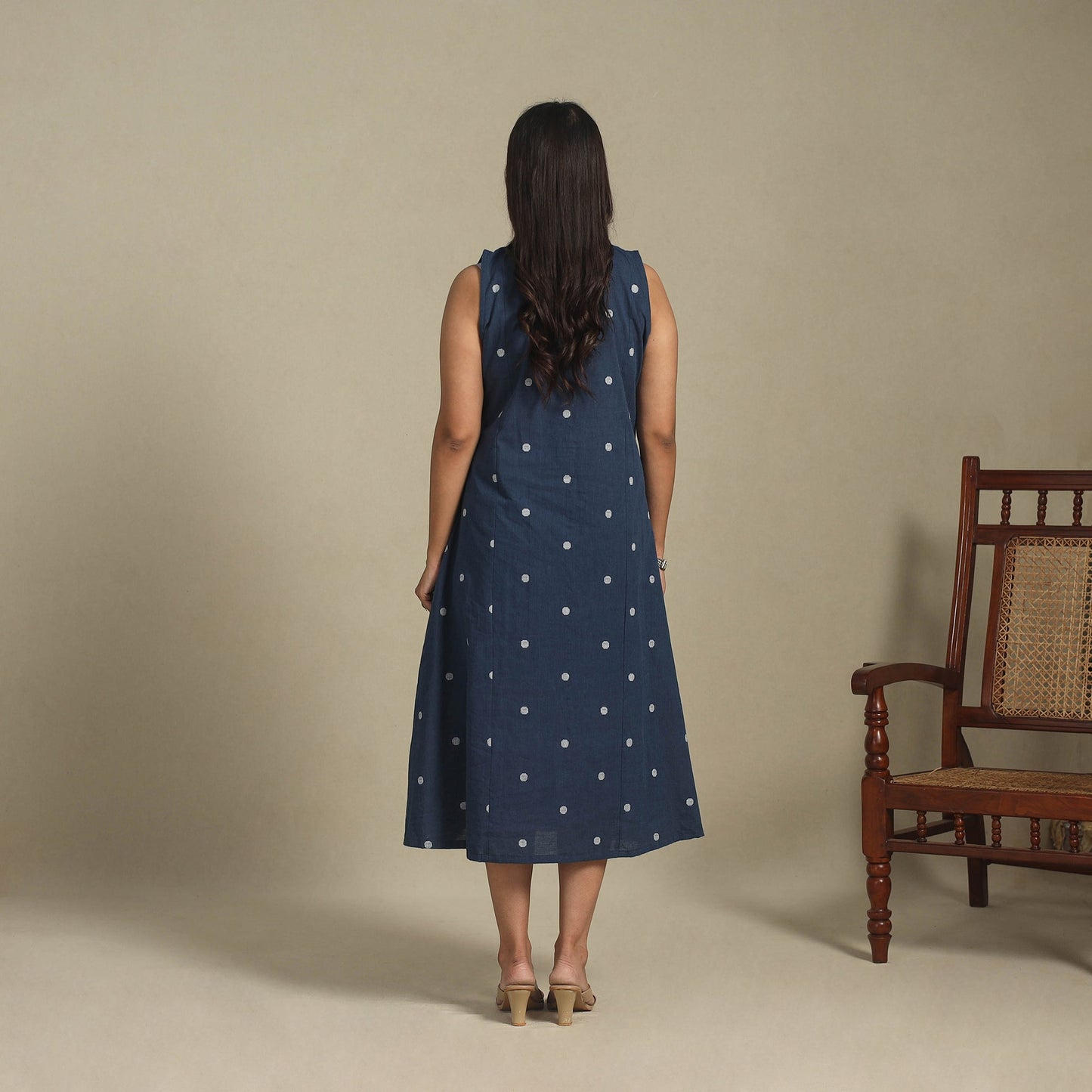 Blue - button down cotton jacquard dress 14 - handcrafted