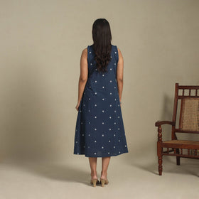 Blue - button down cotton jacquard dress 14 - handcrafted