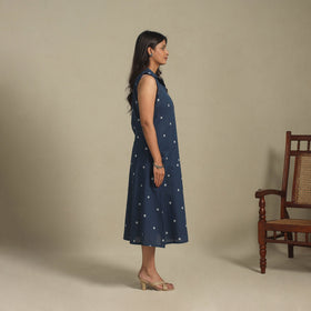 Blue - button down cotton jacquard dress 14 - handcrafted
