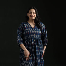 Button down flared cotton pochampally ikat dress 06