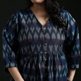 Button down flared cotton pochampally ikat dress 06
