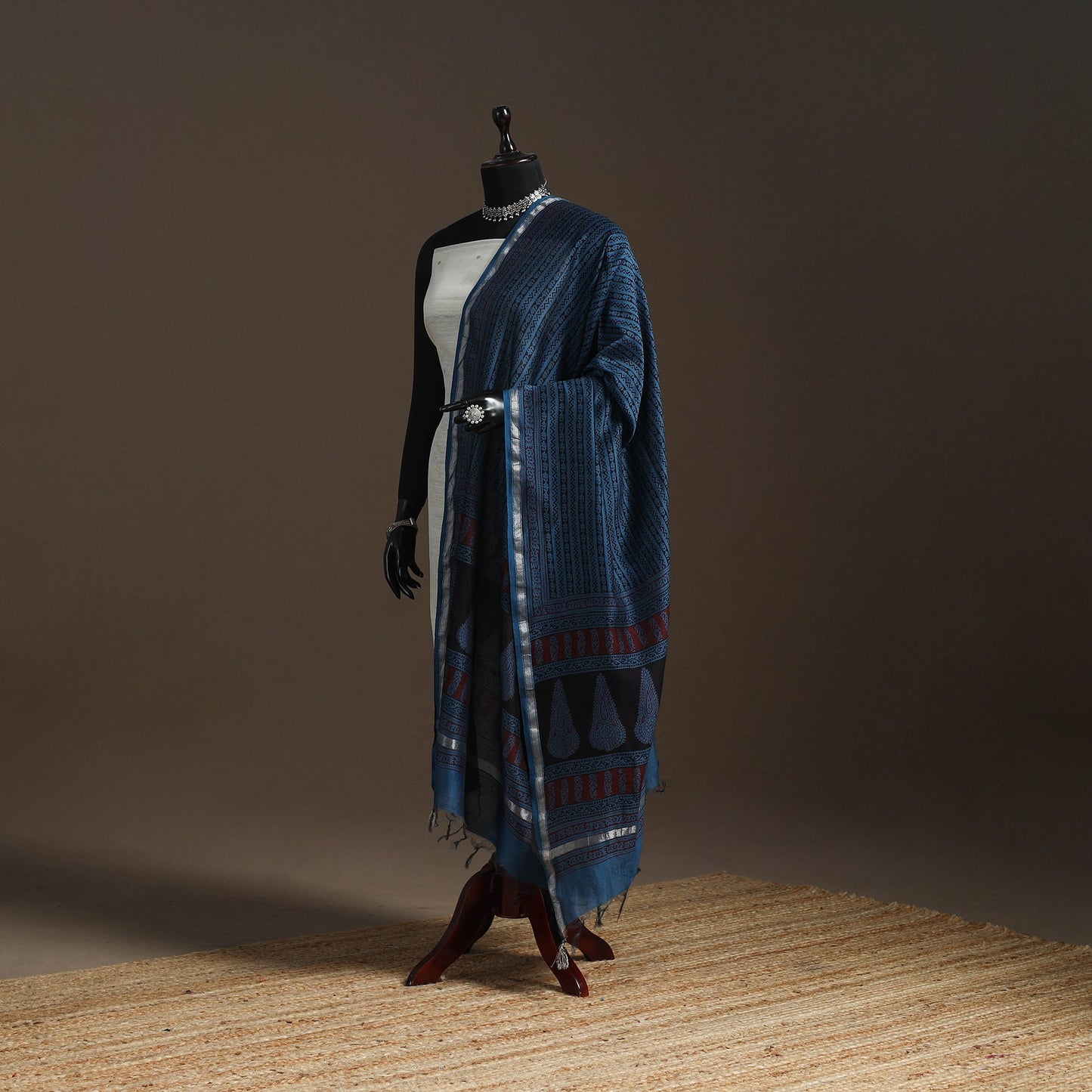 Chanderi silk bagh natural dyed dupatta with zari border 18