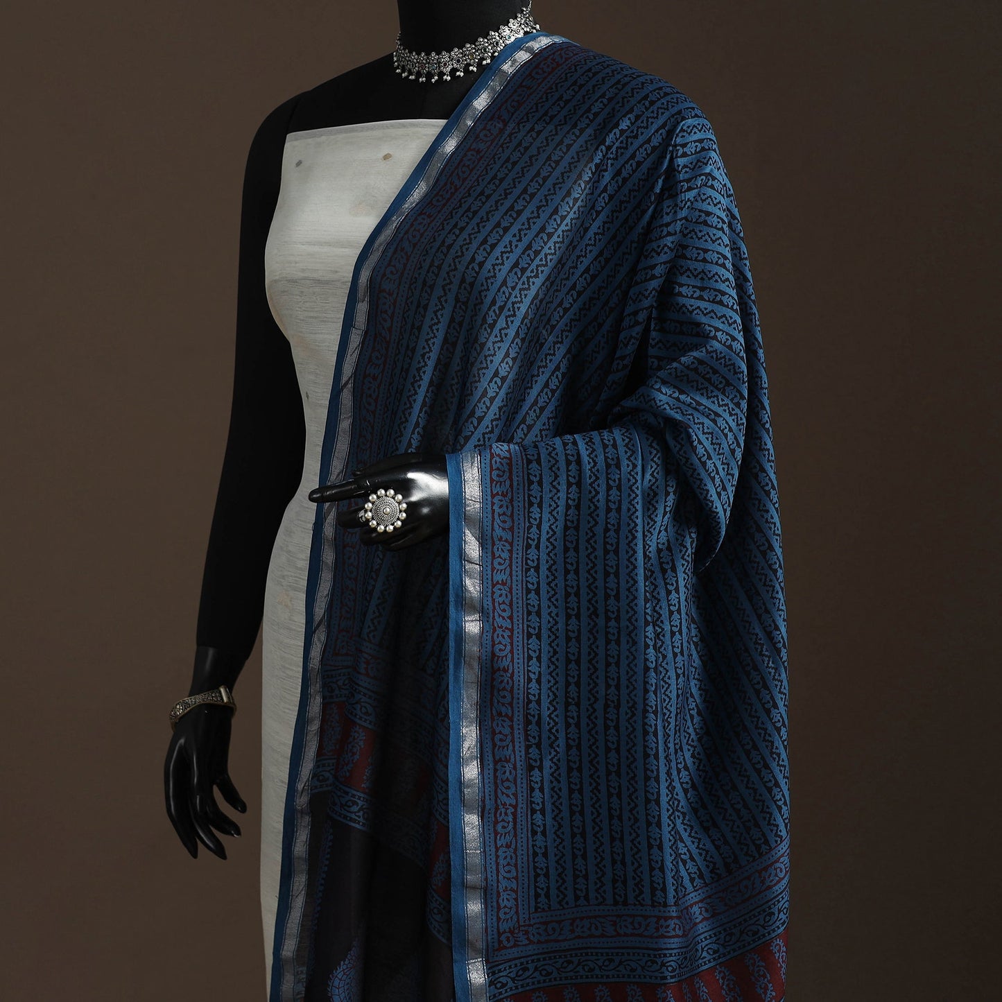 Chanderi silk bagh natural dyed dupatta with zari border 18