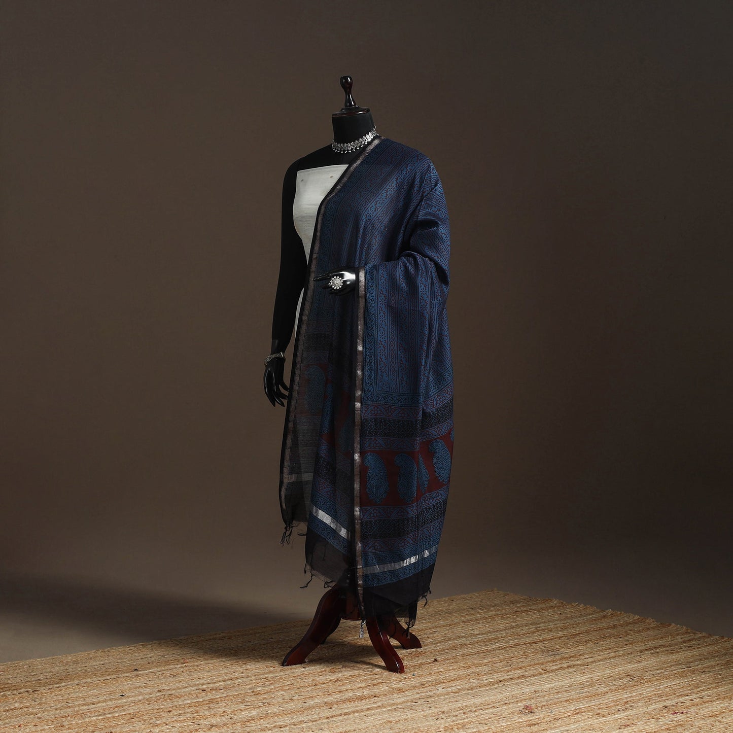 Chanderi silk bagh natural dyed dupatta with zari border 19