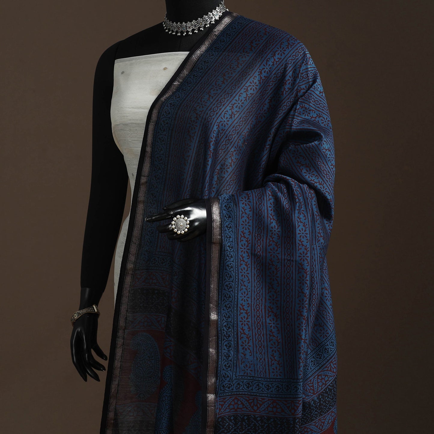 Chanderi silk bagh natural dyed dupatta with zari border 19