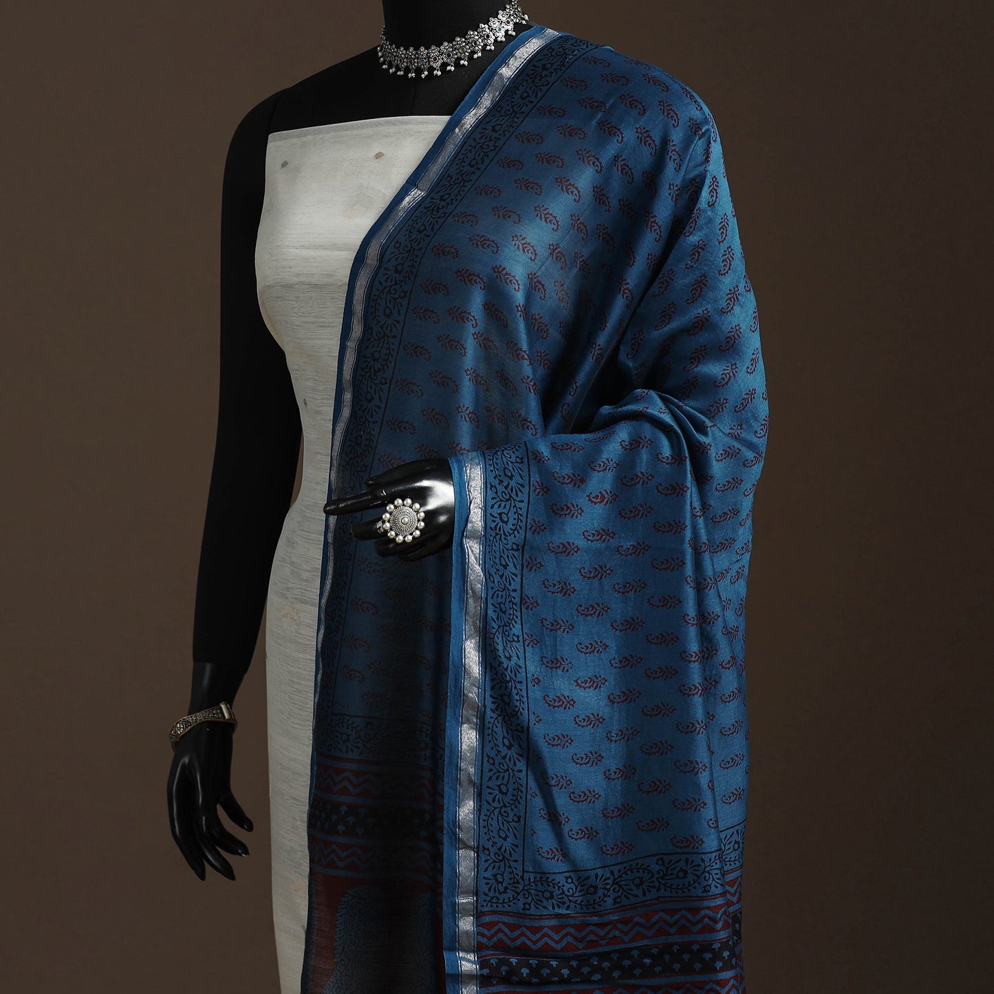 Chanderi silk bagh natural dyed dupatta with zari border 20