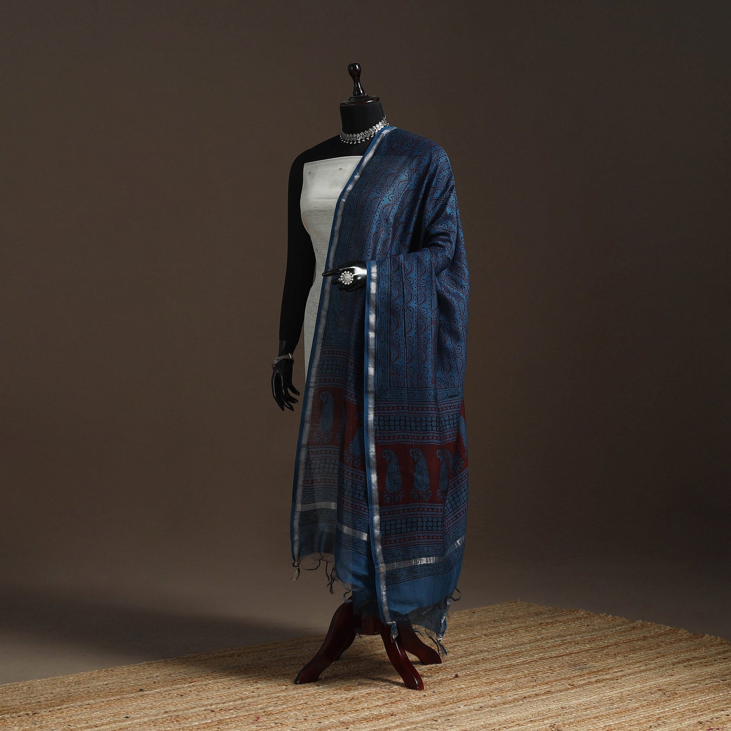 Chanderi silk bagh natural dyed dupatta with zari border 21