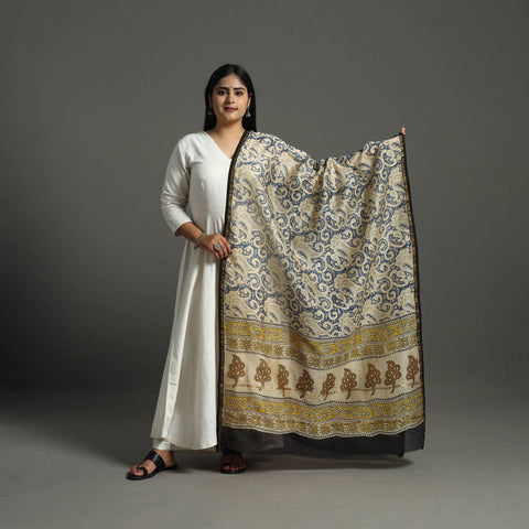 Blue - chanderi silk bagru dupatta 10 - handcrafted