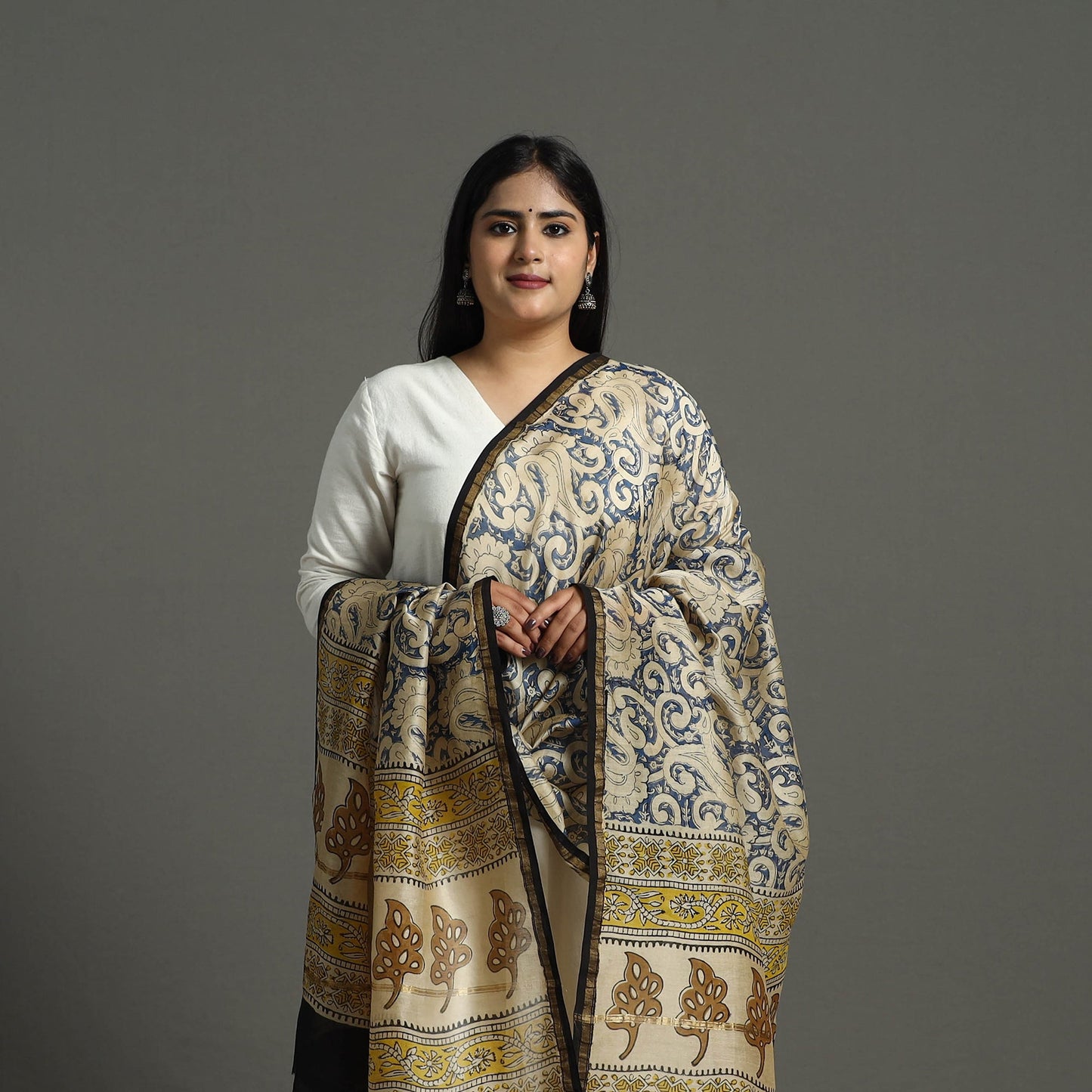 Blue - chanderi silk bagru dupatta 10 - handcrafted