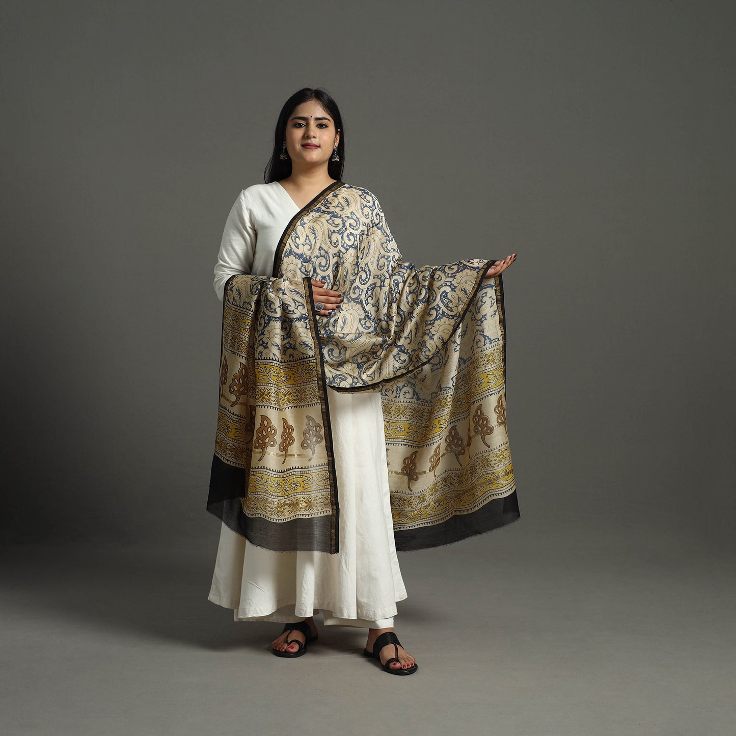 Blue - chanderi silk bagru dupatta 10 - handcrafted