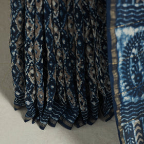 Block Print Chanderi Silk Bagru Saree with Zari Border