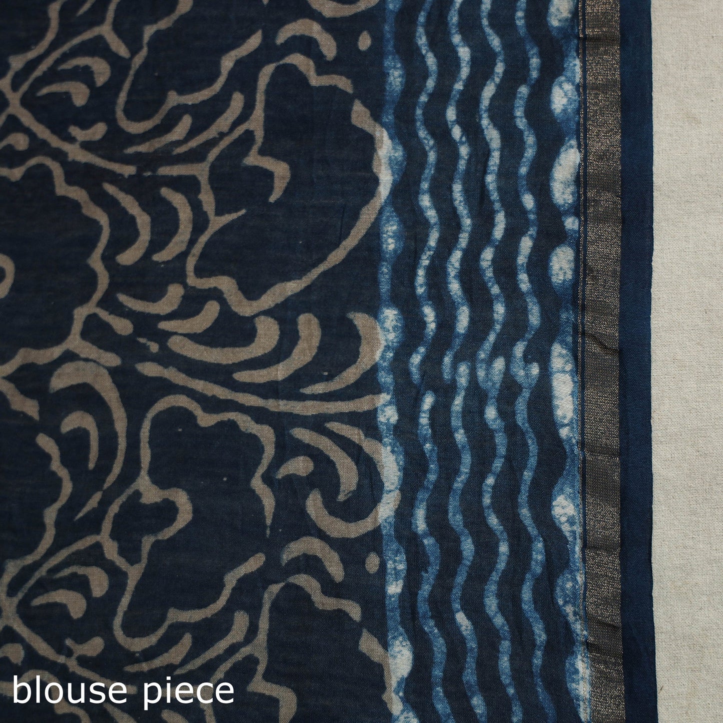 Block Print Chanderi Silk Bagru Saree with Zari Border