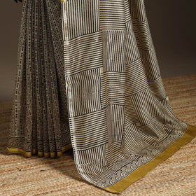 Chanderi silk hand bagru saree with zari border 06