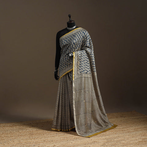 Chanderi silk hand bagru saree with zari border 06