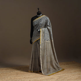 Chanderi silk hand bagru saree with zari border 06