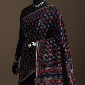 Chanderi silk hand bagru saree with zari border 09