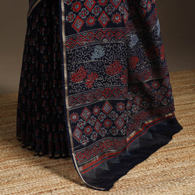 Chanderi silk hand bagru saree with zari border 09