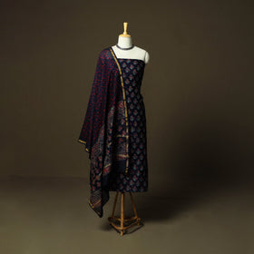 Chanderi silk hand block ajrakh print 3pc unstitched dress