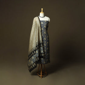 Chanderi silk hand block bagru print 3pc unstitched dress