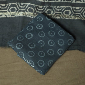 Chanderi silk hand block bagru print 3pc unstitched dress