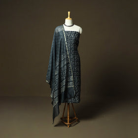 Chanderi silk hand block bagru print 3pc unstitched dress