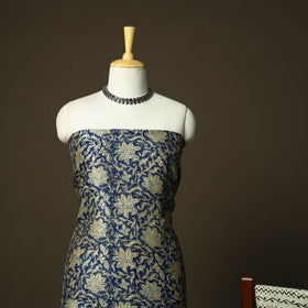 Chanderi silk hand block bagru print 3pc unstitched dress