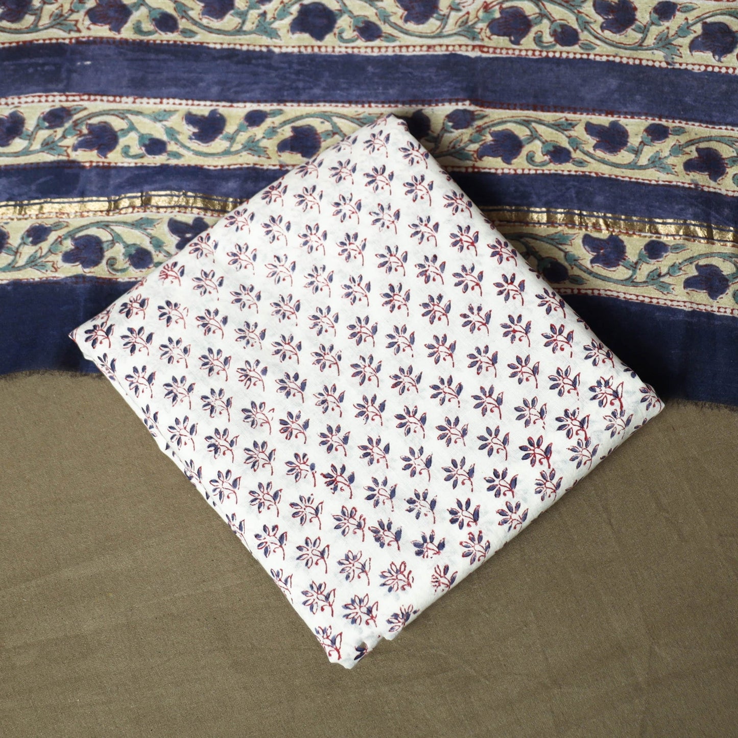 Chanderi silk hand block sanganeri print 3pc unstitched