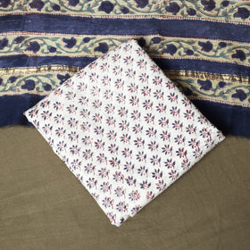 Chanderi silk hand block sanganeri print 3pc unstitched