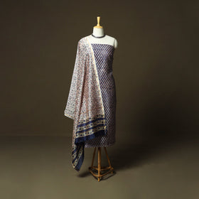 Chanderi silk hand block sanganeri print 3pc unstitched
