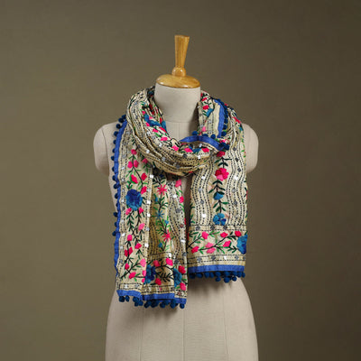 Blue Chanderi Silk Hand Embroidered Stole