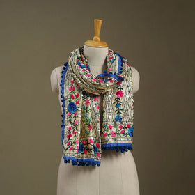 Blue Chanderi Silk Hand Embroidered Stole