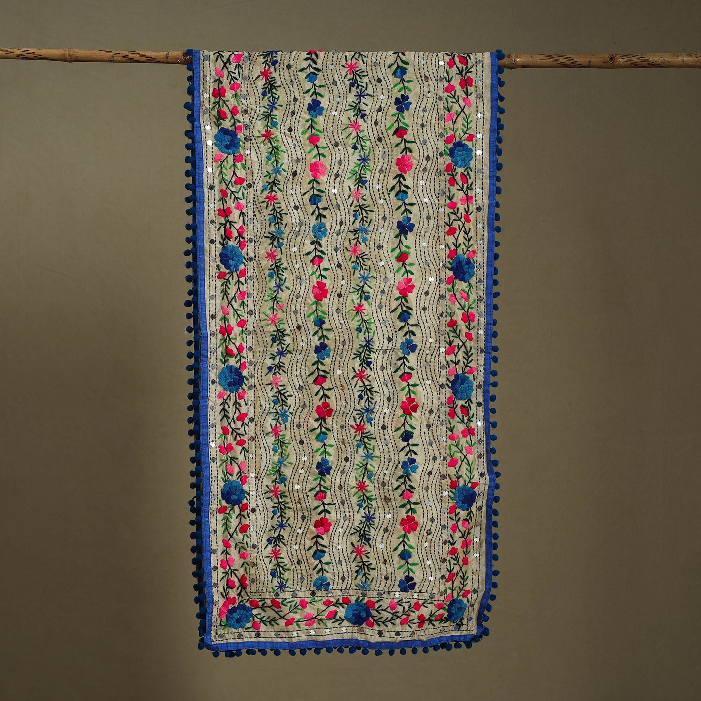 Blue Chanderi Silk Hand Embroidered Stole