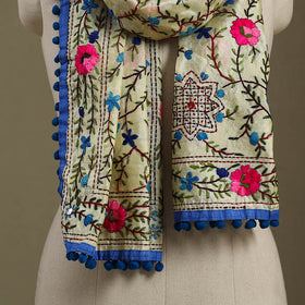 Blue Chanderi Silk Hand Embroidered Stole