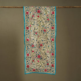 Blue Chanderi Silk Hand Embroidered Stole