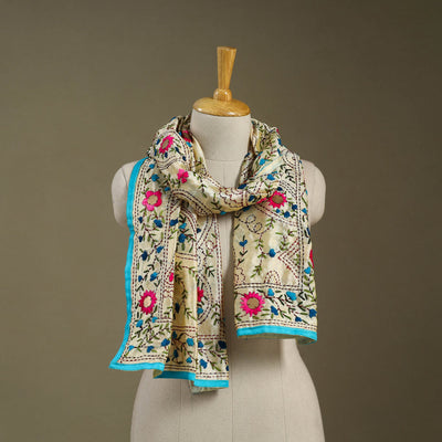 Blue Chanderi Silk Hand Embroidered Stole