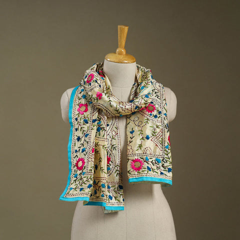 Blue Chanderi Silk Hand Embroidered Stole