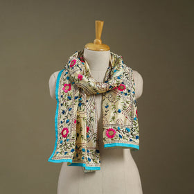 Blue Chanderi Silk Hand Embroidered Stole