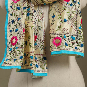 Blue Chanderi Silk Hand Embroidered Stole