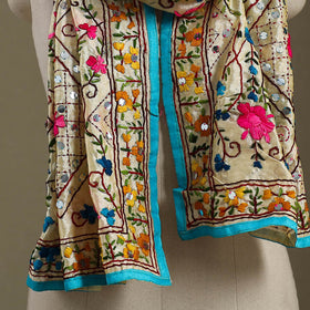 Blue Chanderi Silk Hand Embroidered Stole