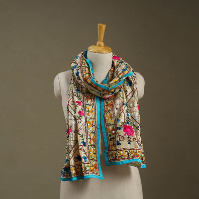 Blue Chanderi Silk Hand Embroidered Stole