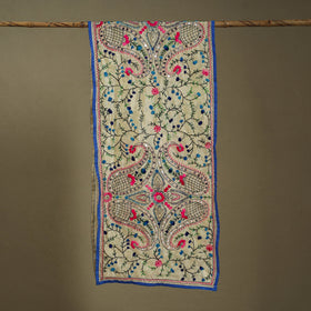 Buy Chanderi Silk Phulkari Hand Embroidered Stole