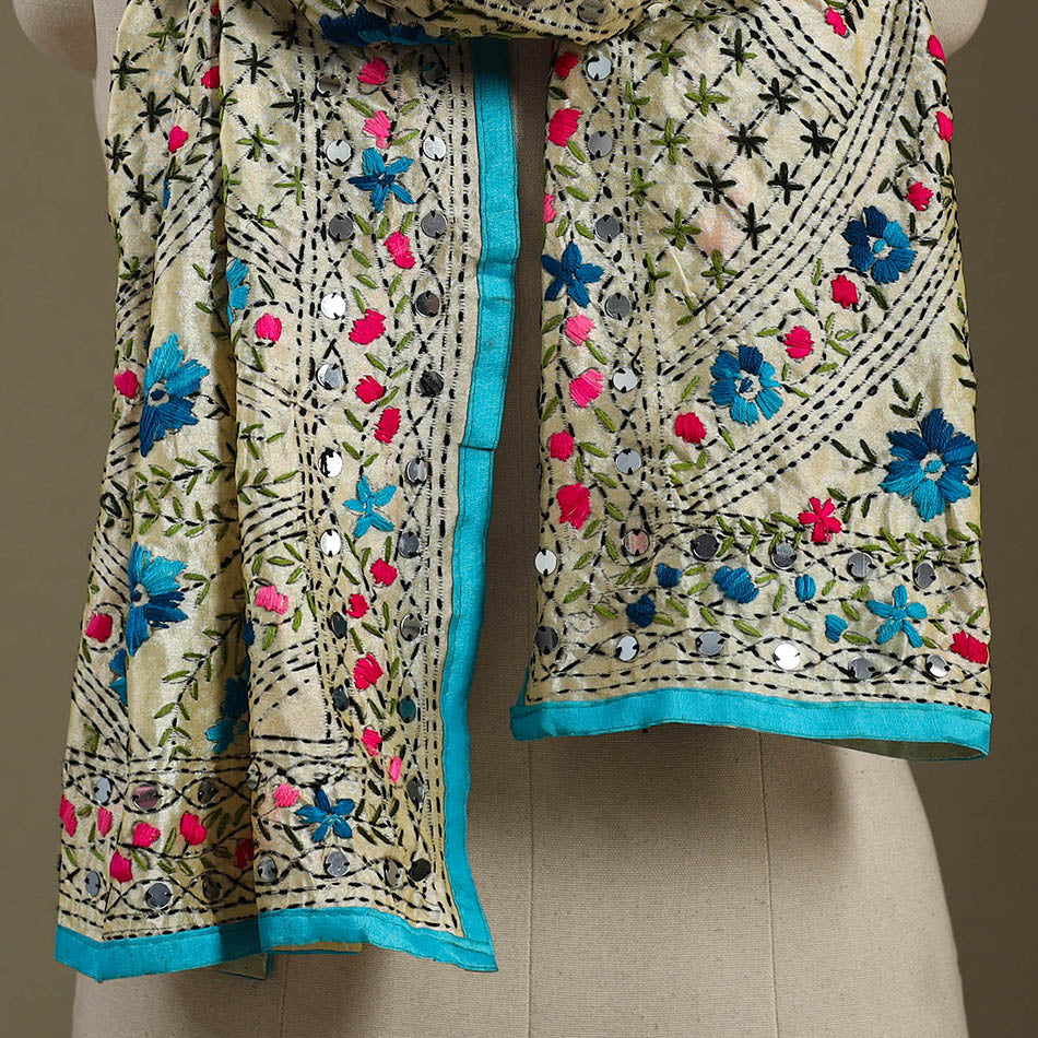 Blue Chanderi Silk Hand Embroidered Stole