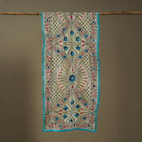 Blue Chanderi Silk Hand Embroidered Stole