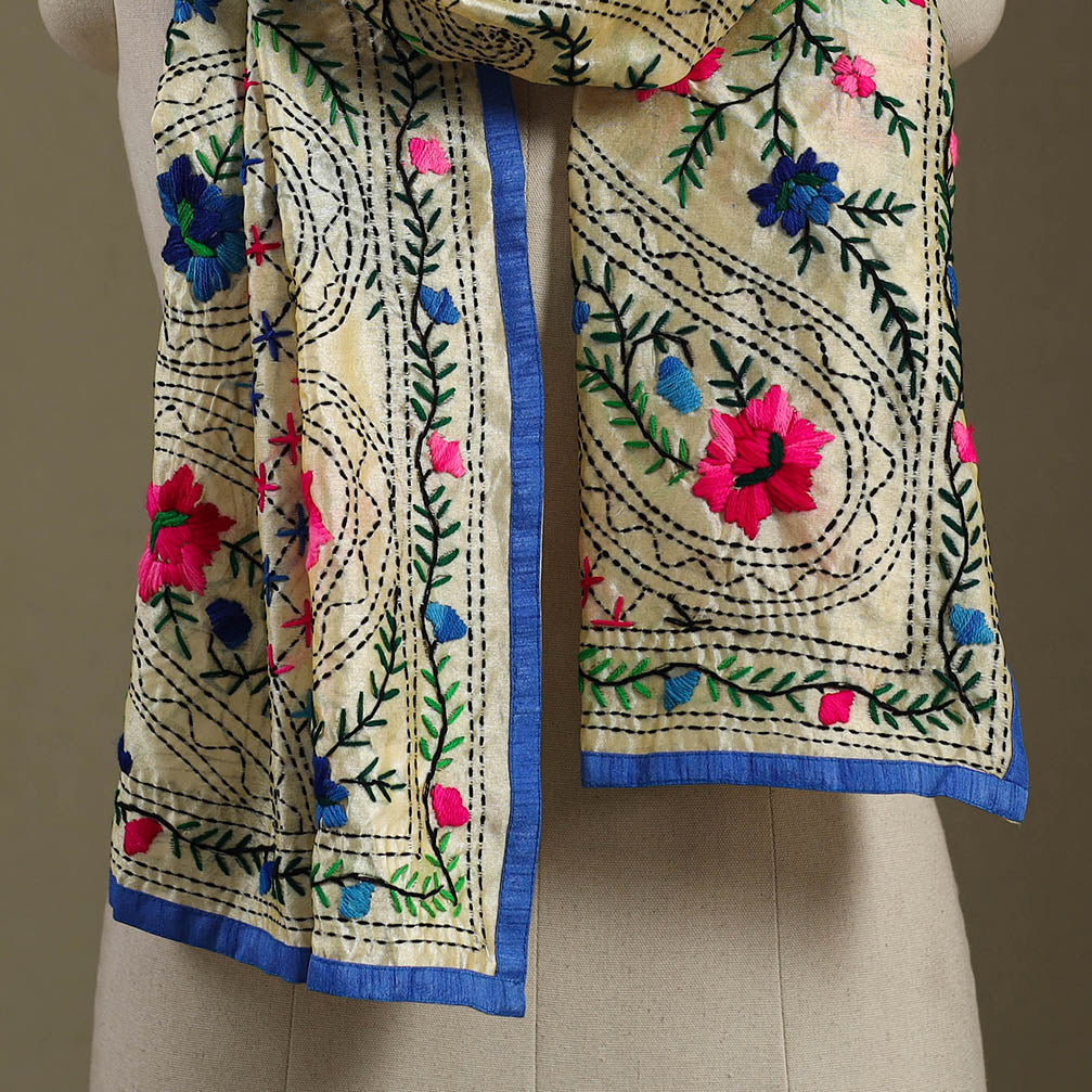 Blue Chanderi Silk Hand Embroidered Stole