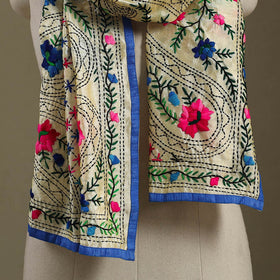 Blue Chanderi Silk Hand Embroidered Stole