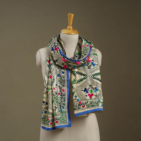 Blue Chanderi Silk Hand Embroidered Stole