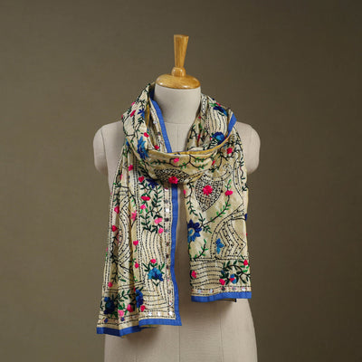 Blue Chanderi Silk Hand Embroidered Stole