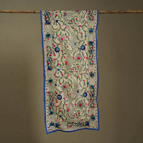 Blue Chanderi Silk Hand Embroidered Stole