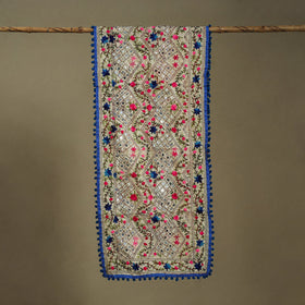 Blue - chanderi silk hand embroidered stole 93 - handcrafted