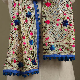 Blue - chanderi silk hand embroidered stole 93 - handcrafted
